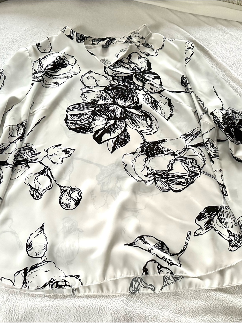 SHEIN White Blouse with Black Floral Sketch